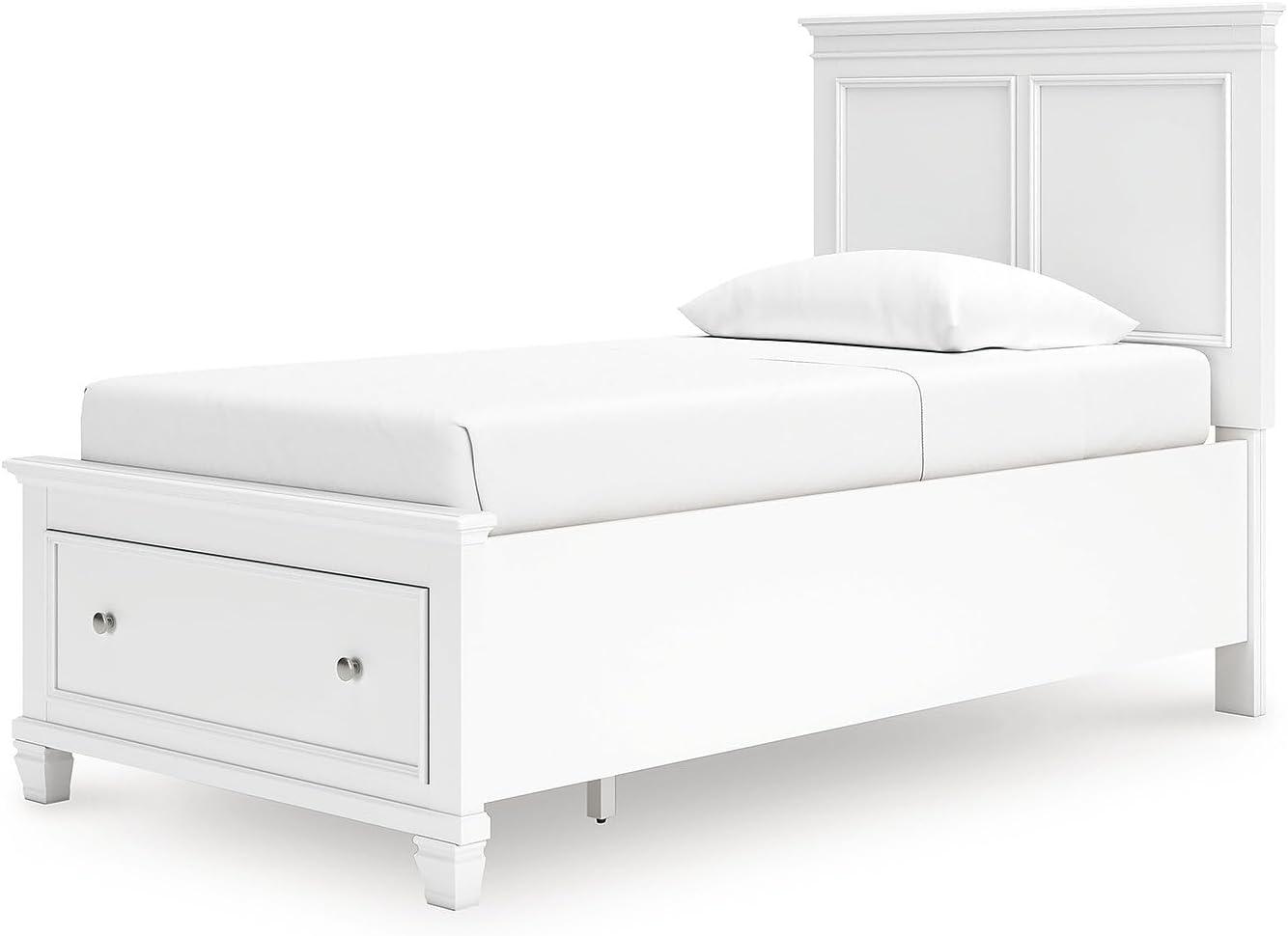 imageSignature Design by Ashley Fortman Twin Bed Frame with Headboard Storage Footboard with Drawer Platform Design Hardwood Solids and MDF Casual Bedroom Furniture White