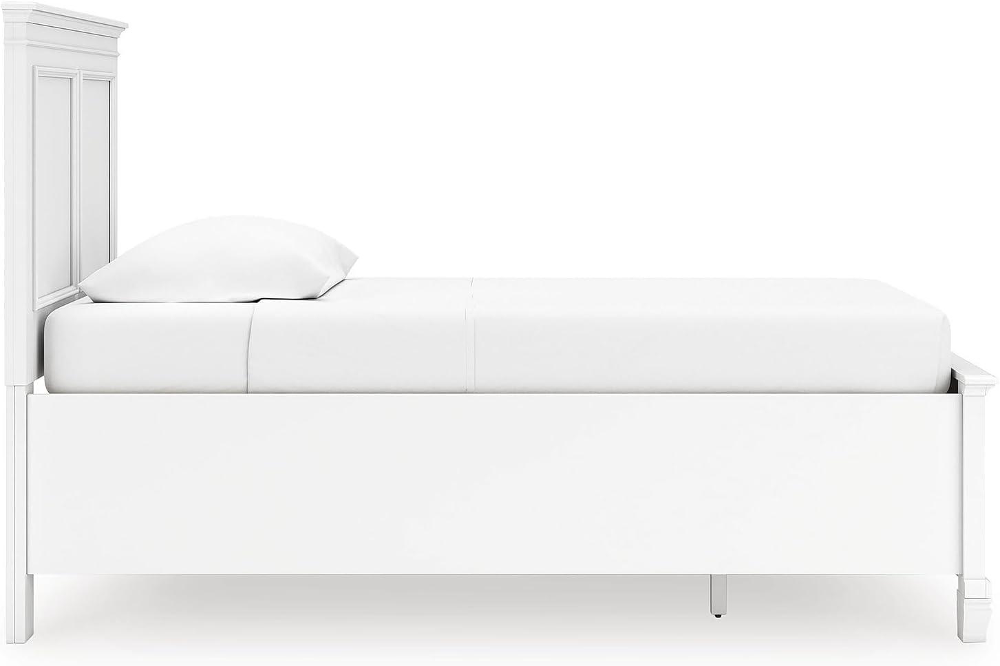 imageSignature Design by Ashley Fortman Twin Bed Frame with Headboard Storage Footboard with Drawer Platform Design Hardwood Solids and MDF Casual Bedroom Furniture White