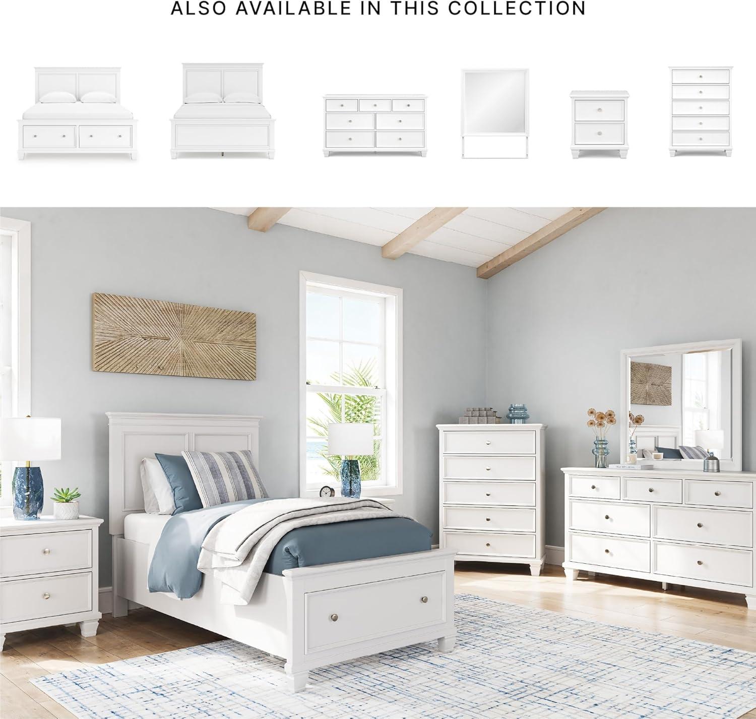 imageSignature Design by Ashley Fortman Twin Bed Frame with Headboard Storage Footboard with Drawer Platform Design Hardwood Solids and MDF Casual Bedroom Furniture White