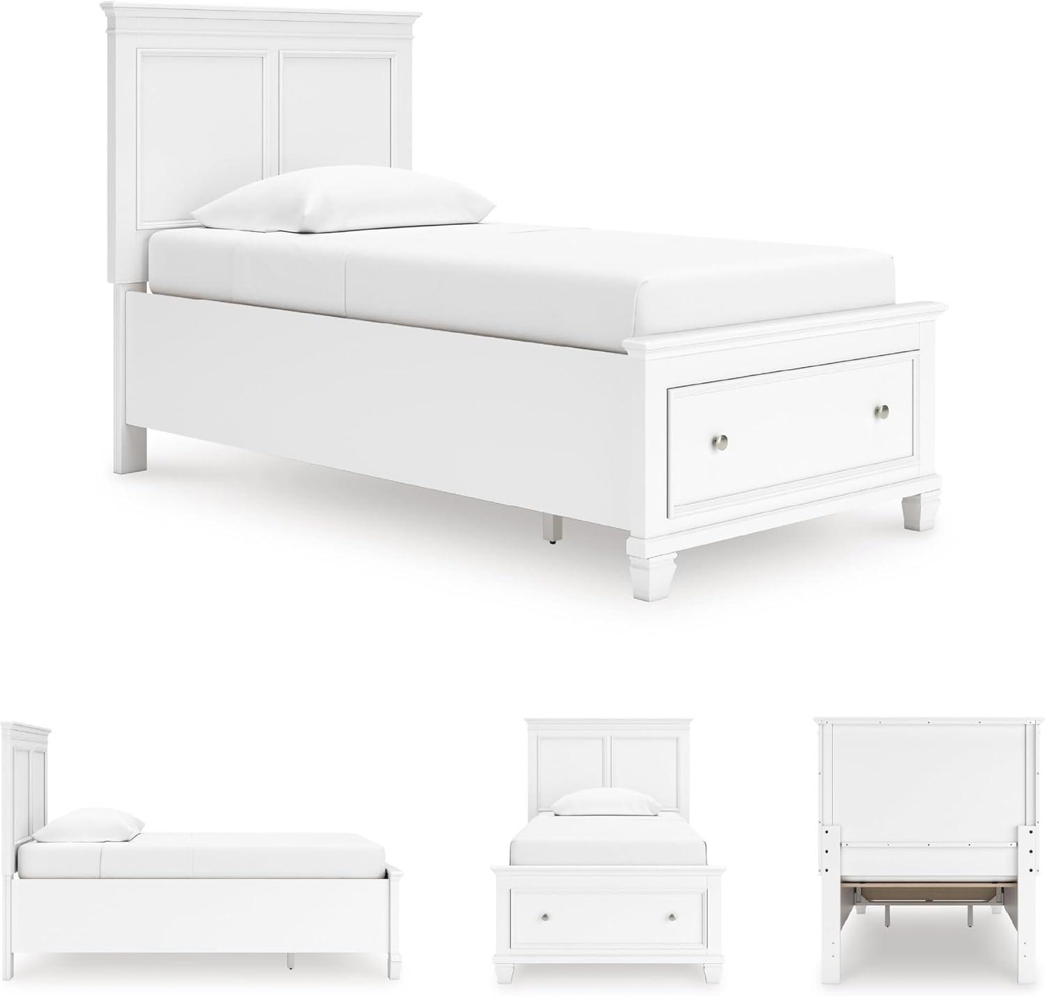 imageSignature Design by Ashley Fortman Twin Bed Frame with Headboard Storage Footboard with Drawer Platform Design Hardwood Solids and MDF Casual Bedroom Furniture White