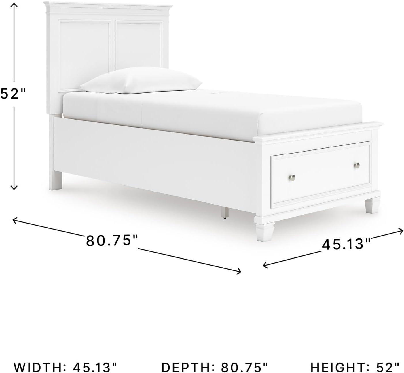 imageSignature Design by Ashley Fortman Twin Bed Frame with Headboard Storage Footboard with Drawer Platform Design Hardwood Solids and MDF Casual Bedroom Furniture White