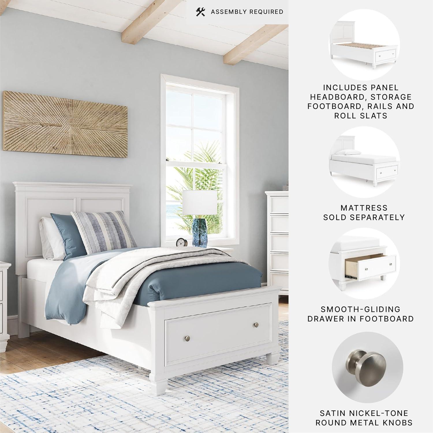 imageSignature Design by Ashley Fortman Twin Bed Frame with Headboard Storage Footboard with Drawer Platform Design Hardwood Solids and MDF Casual Bedroom Furniture White