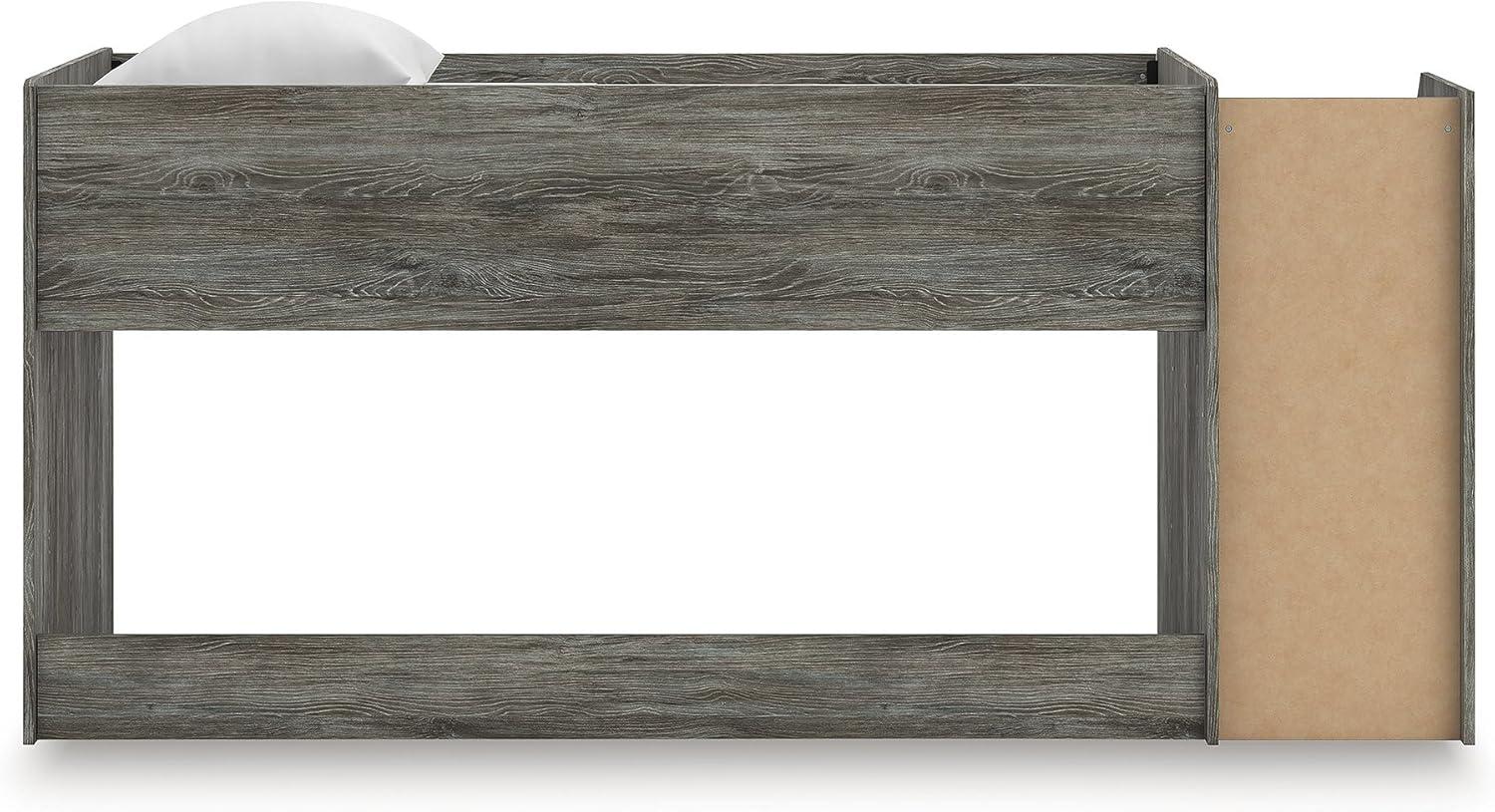imageSignature Design by Ashley Franden Twin Loft Bed SpaceSaving Storage Steps Rustic Warm Gray Finish Casual Industrial Style for Kids and Teens Bedrooms