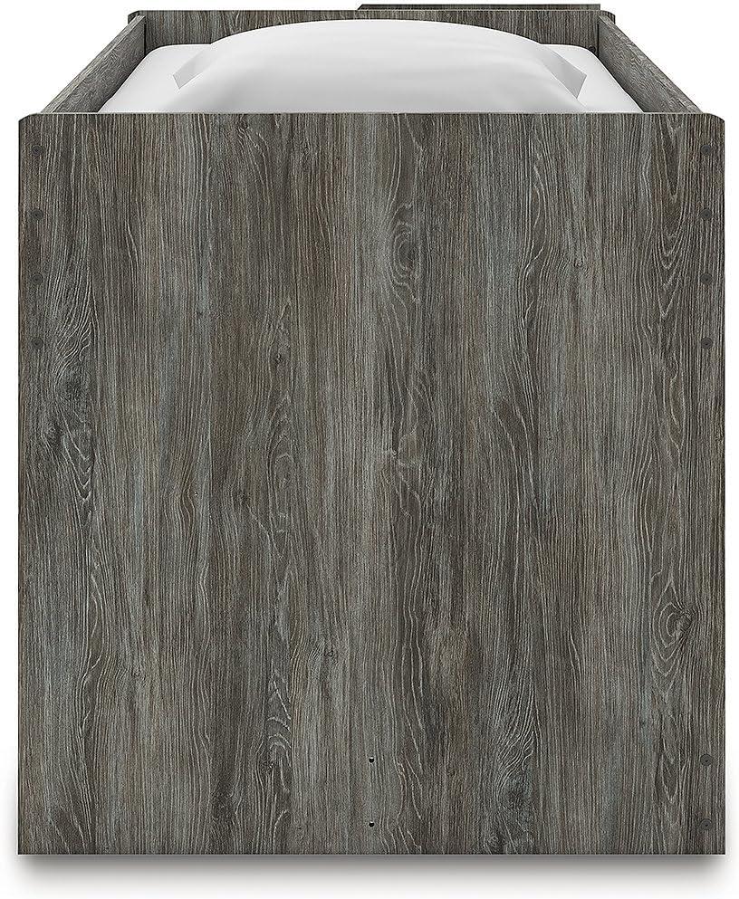 imageSignature Design by Ashley Franden Twin Loft Bed SpaceSaving Storage Steps Rustic Warm Gray Finish Casual Industrial Style for Kids and Teens Bedrooms