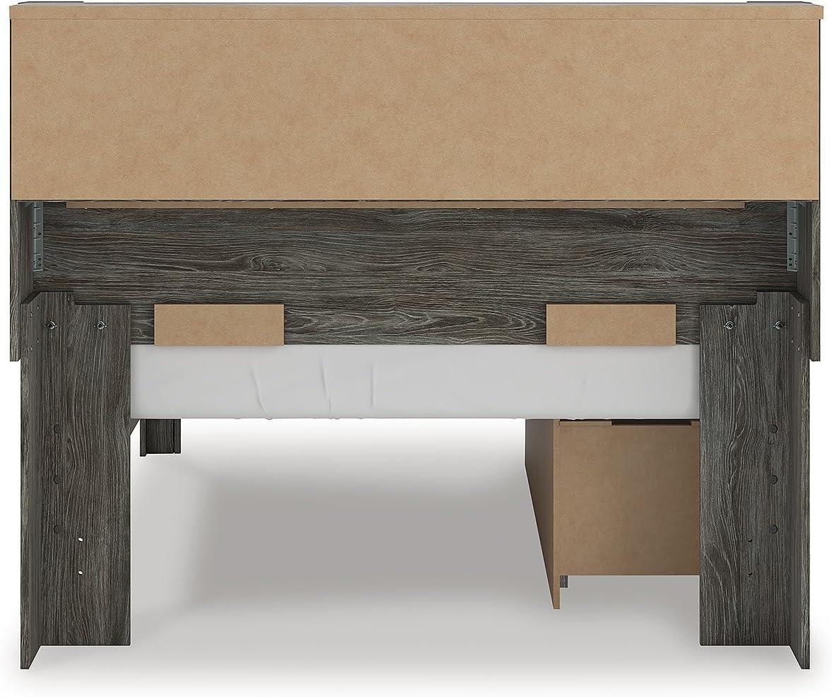 imageSignature Design by Ashley Frandern Full Bed Frame with Headboard and Storage Platform Bookcase Panel Bed with 2 Drawers Wood Look Rustic Warm Gray