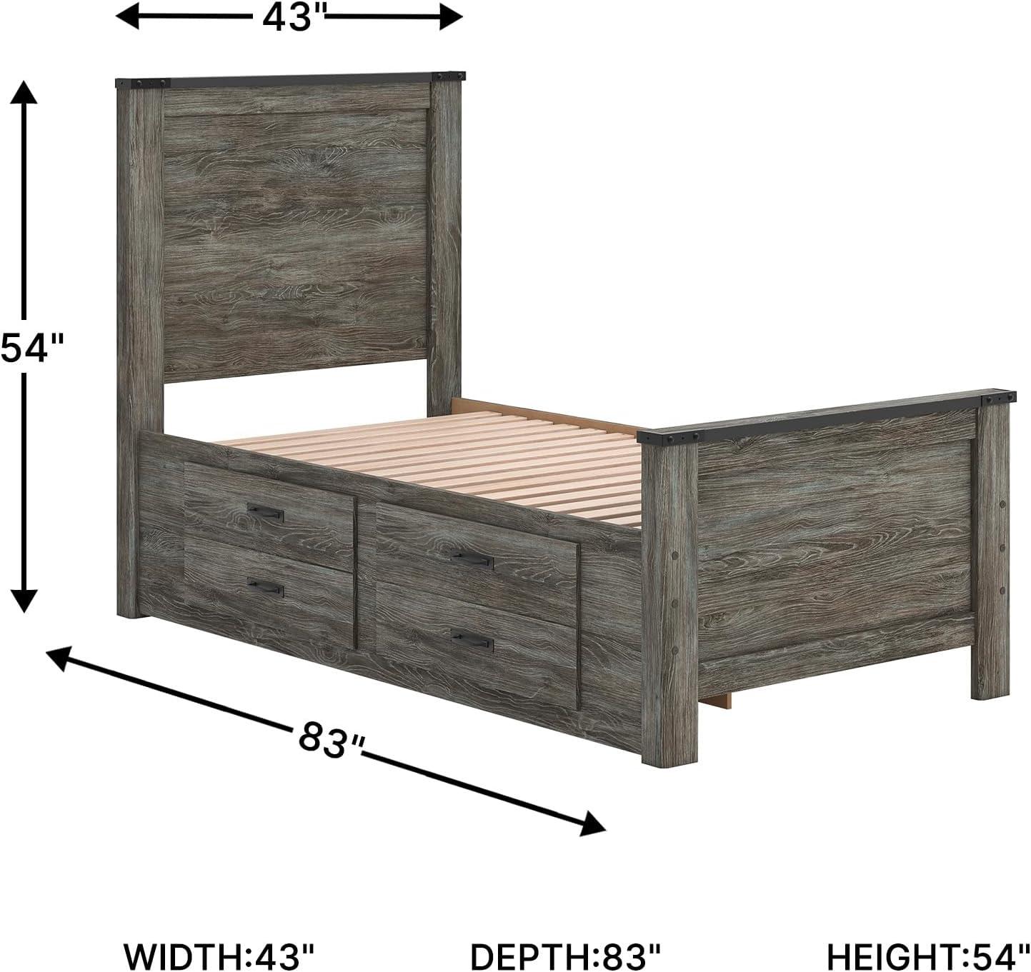 imageSignature Design by Ashley Frandern Twin Platform Bed with Storage 2Drawer Platform Bed No Box Spring or Foundation Needed Rustic Warm Gray Oak Look for Small Bedrooms
