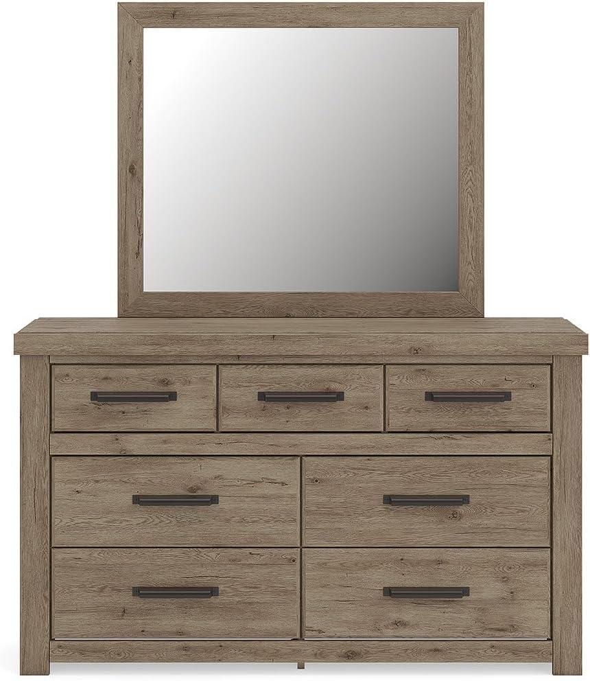 imageSignature Design by Ashley Garistyn Dresser with Mirror Rustic Bedroom Set with Wood and Decorative Laminate Horizontal Storage Furniture with Drawers