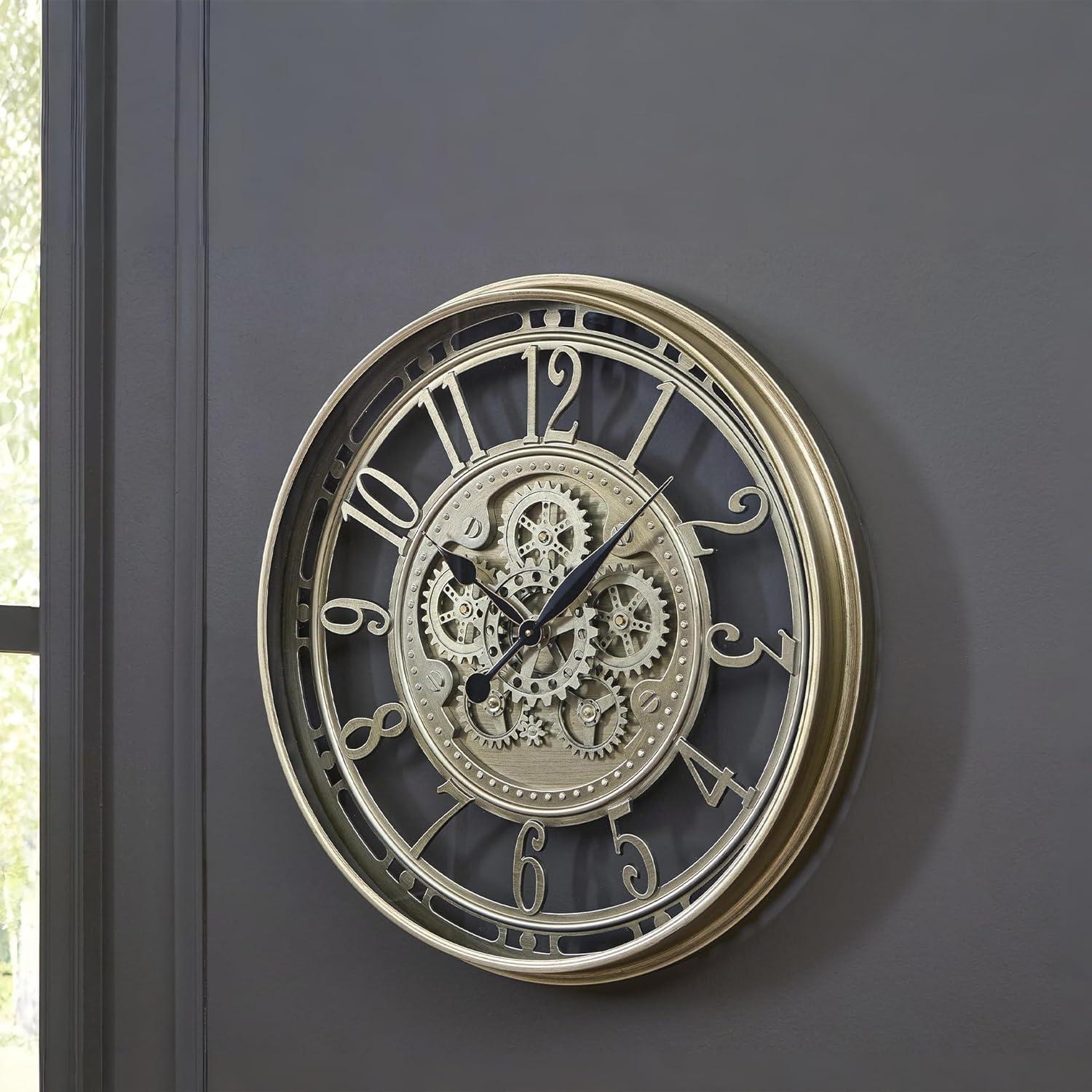 imageSignature Design by Ashley Gilover Traditional Metal Analog Quartz Wall Clock with Moving Gears Metallic amp Black
