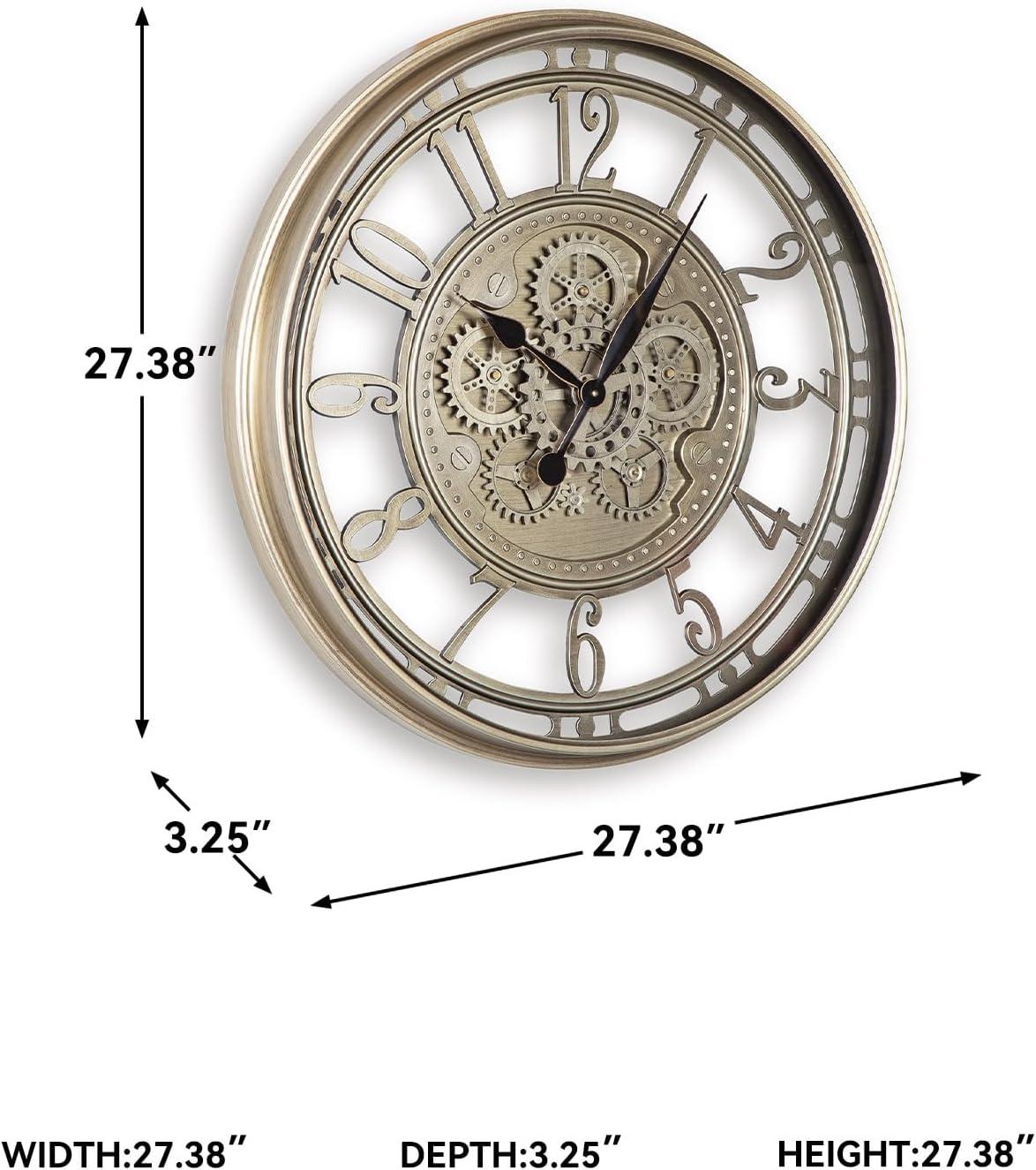 imageSignature Design by Ashley Gilover Traditional Metal Analog Quartz Wall Clock with Moving Gears Metallic amp Black