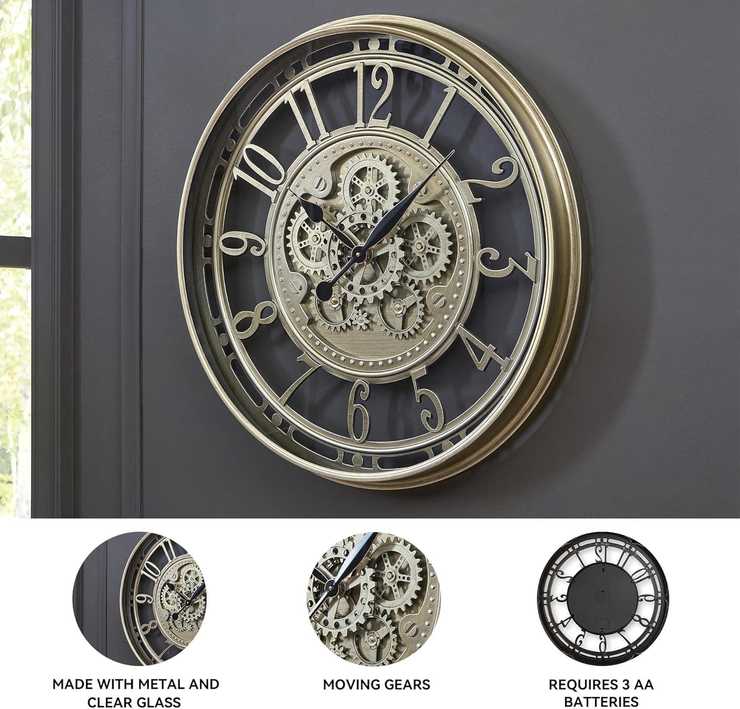 imageSignature Design by Ashley Gilover Traditional Metal Analog Quartz Wall Clock with Moving Gears Metallic amp Black