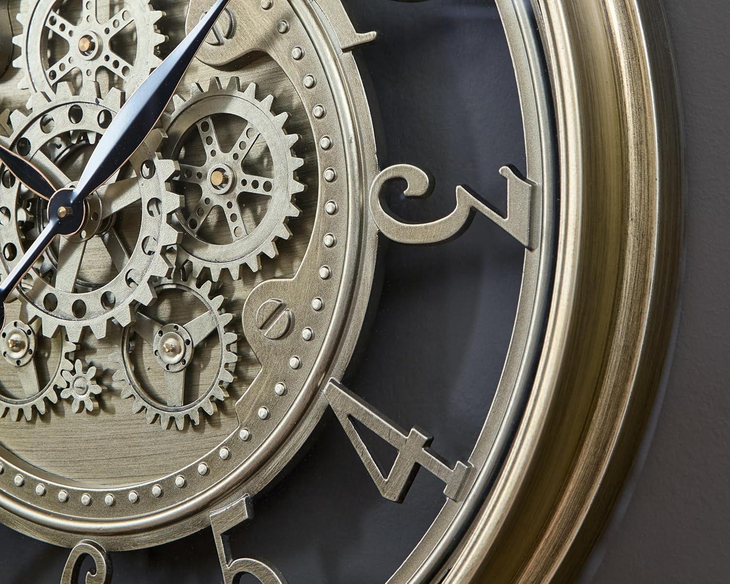 imageSignature Design by Ashley Gilover Traditional Metal Analog Quartz Wall Clock with Moving Gears Metallic amp Black
