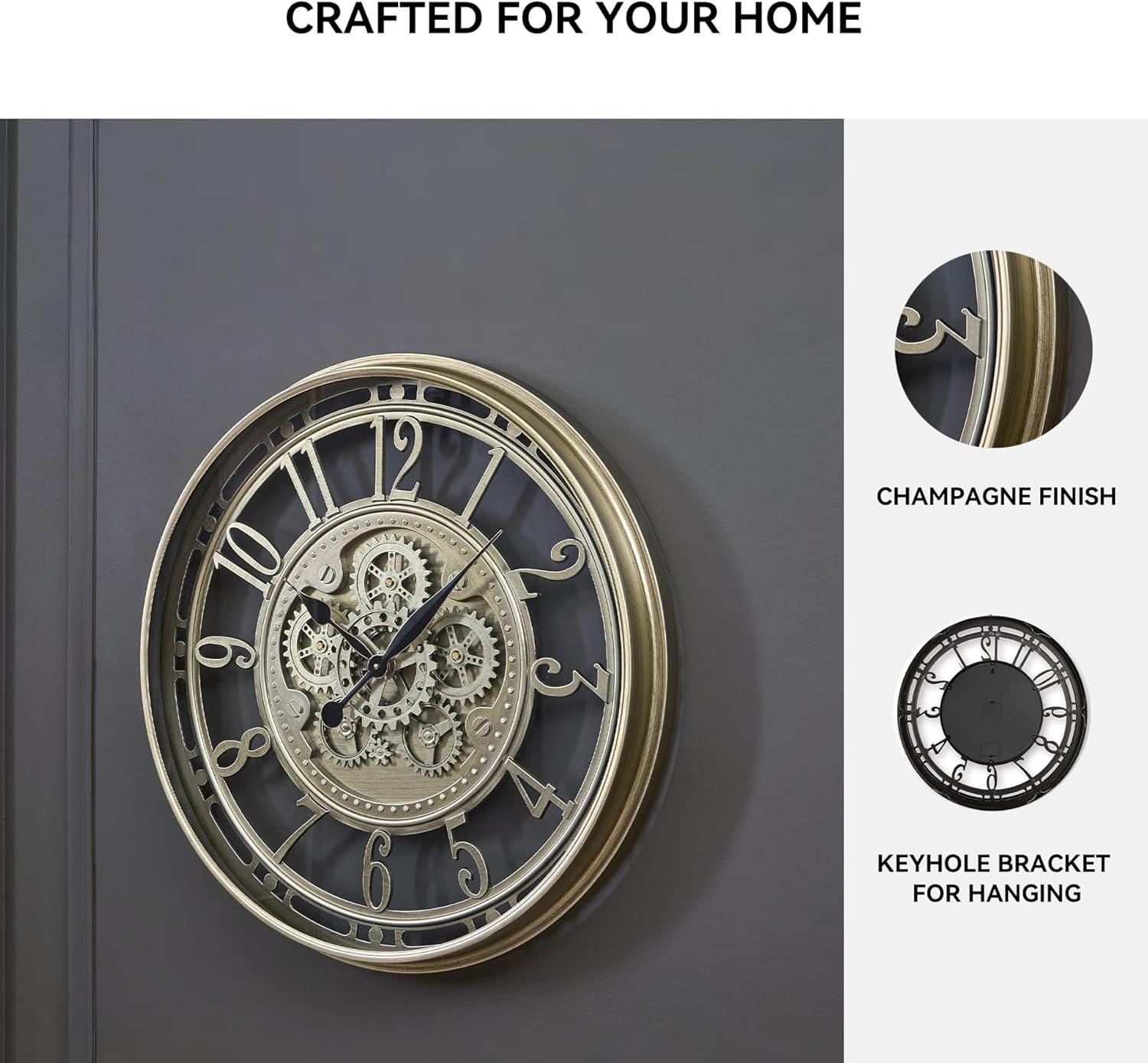 imageSignature Design by Ashley Gilover Traditional Metal Analog Quartz Wall Clock with Moving Gears Metallic amp Black