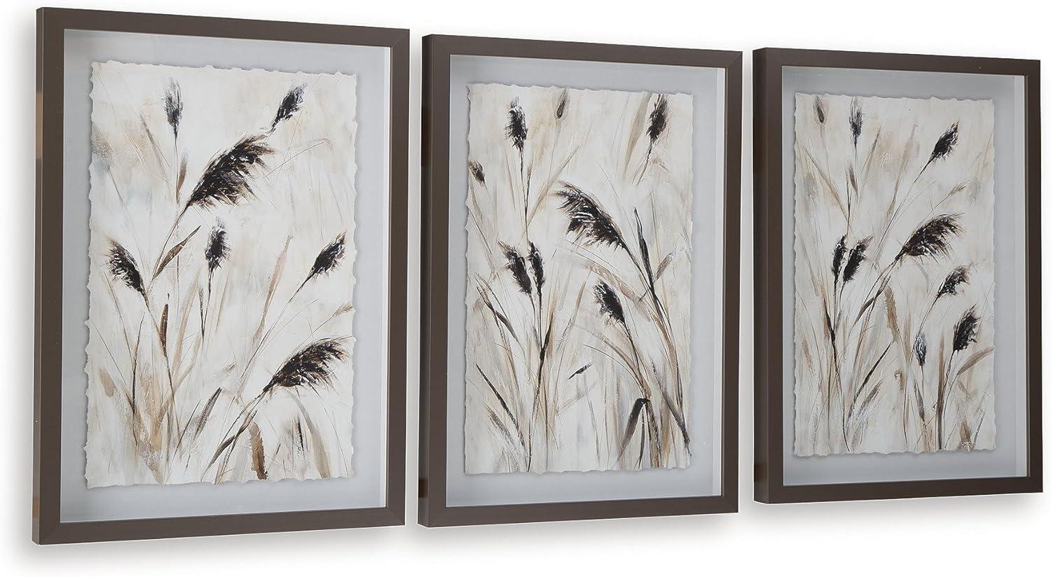 imageSignature Design by Ashley Honslow Wall Art Set of 3 Botanical Framed Decor with Raised Print Design Vertical Hanging Accent for Living Room Bathroom or Bedroom Walls