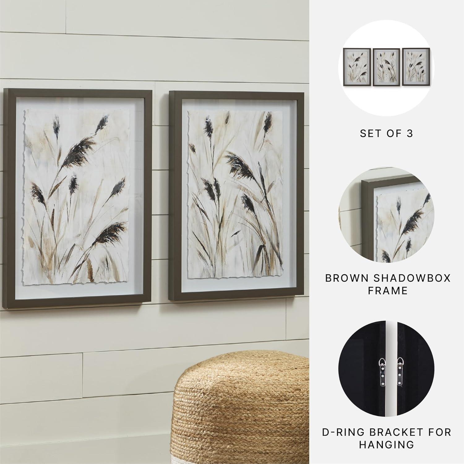 imageSignature Design by Ashley Honslow Wall Art Set of 3 Botanical Framed Decor with Raised Print Design Vertical Hanging Accent for Living Room Bathroom or Bedroom Walls