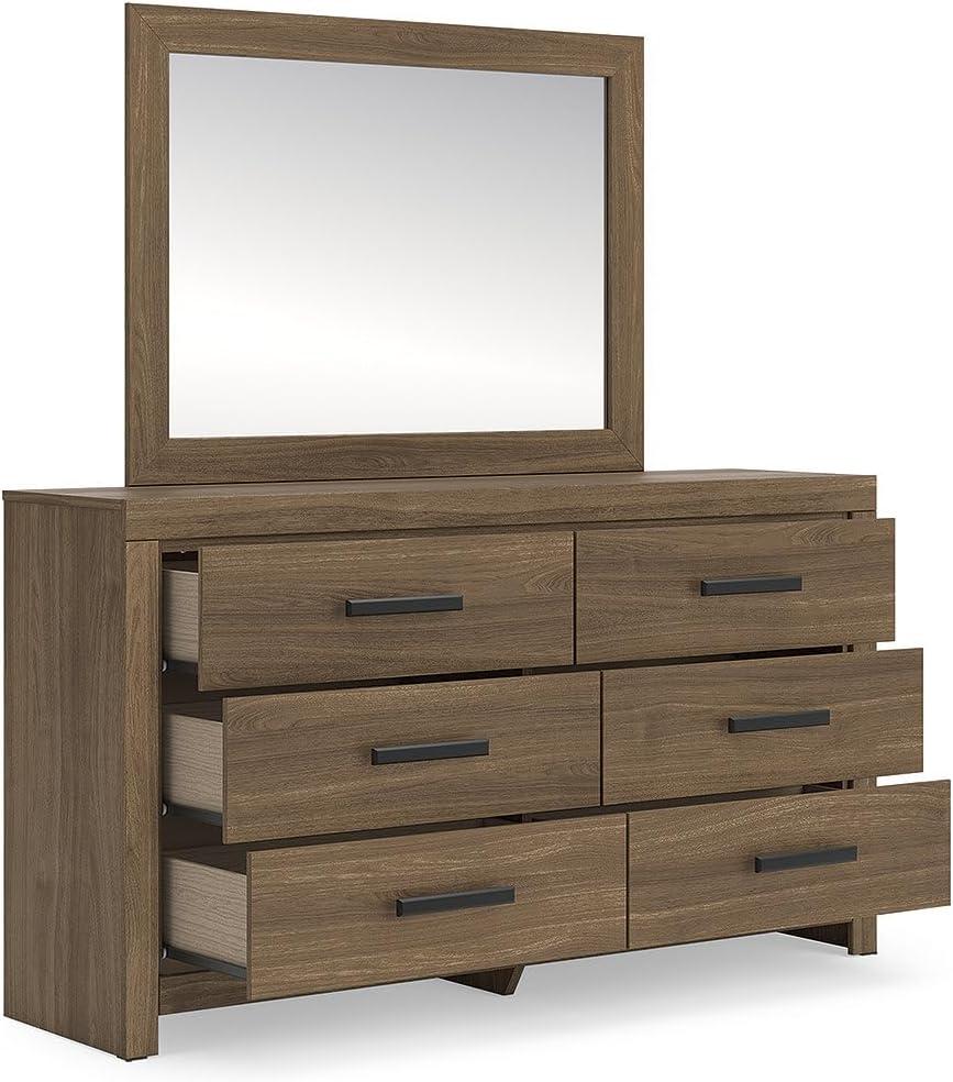 imageSignature Design by Ashley Jonnifer Dresser with Mirror TwoTone Engineered Wood Storage Furniture with 6 Drawers for Bedroom Rustic Gray and Matte BlackWarm Brown