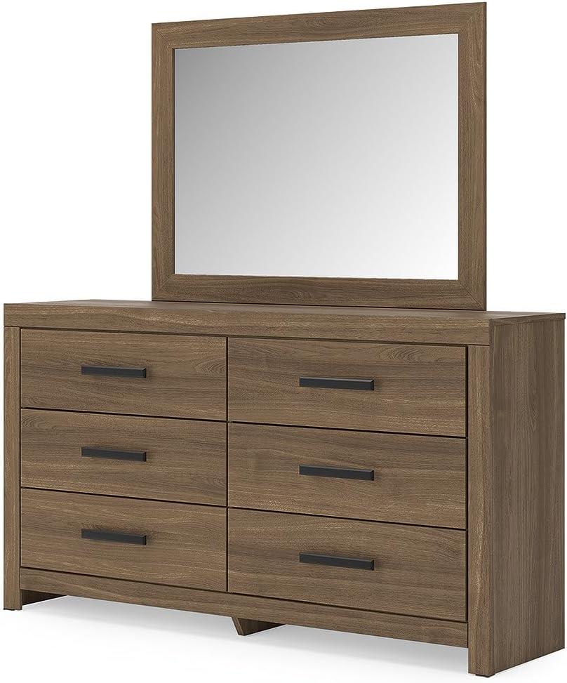 imageSignature Design by Ashley Jonnifer Dresser with Mirror TwoTone Engineered Wood Storage Furniture with 6 Drawers for Bedroom Rustic Gray and Matte BlackWarm Brown