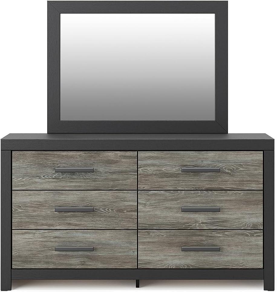 imageSignature Design by Ashley Jonnifer Dresser with Mirror TwoTone Engineered Wood Storage Furniture with 6 Drawers for Bedroom Rustic Gray and Matte BlackBlack Gray