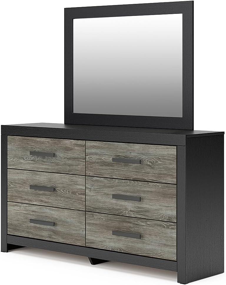 imageSignature Design by Ashley Jonnifer Dresser with Mirror TwoTone Engineered Wood Storage Furniture with 6 Drawers for Bedroom Rustic Gray and Matte BlackBlack Gray