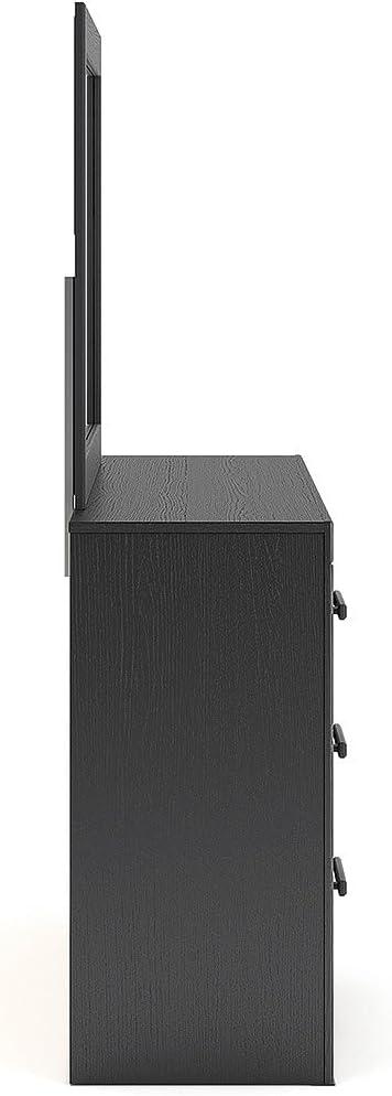 imageSignature Design by Ashley Jonnifer Dresser with Mirror TwoTone Engineered Wood Storage Furniture with 6 Drawers for Bedroom Rustic Gray and Matte BlackBlack Gray