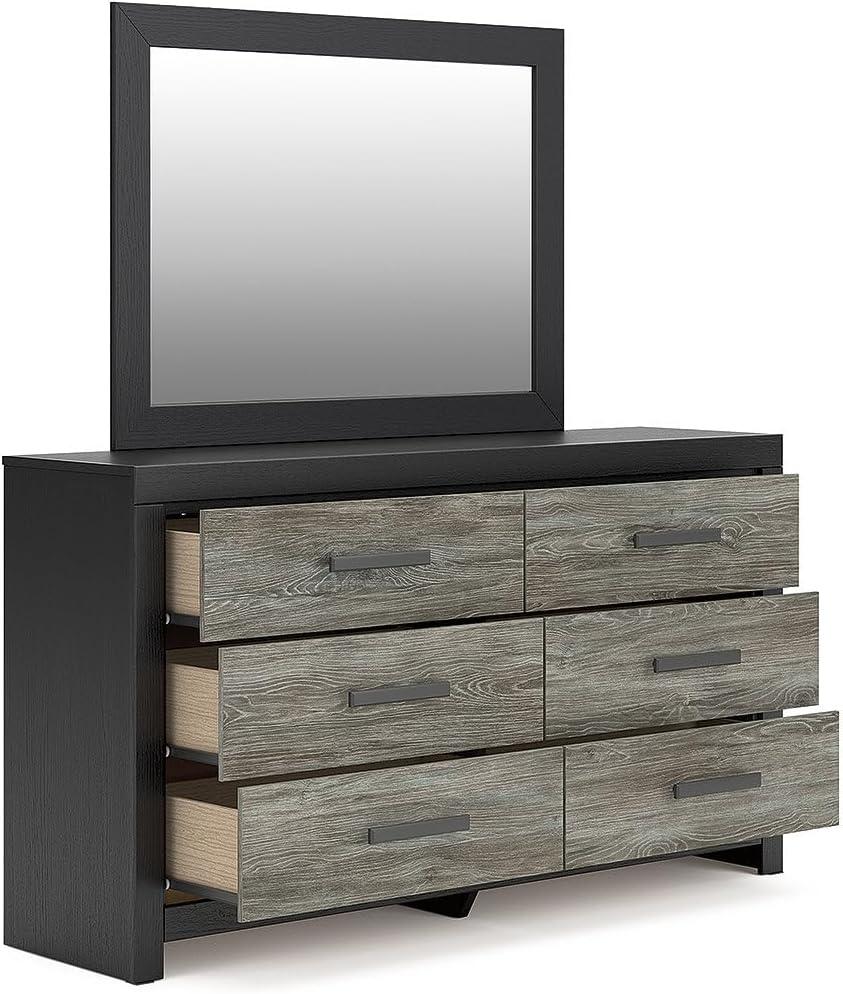 imageSignature Design by Ashley Jonnifer Dresser with Mirror TwoTone Engineered Wood Storage Furniture with 6 Drawers for Bedroom Rustic Gray and Matte BlackBlack Gray