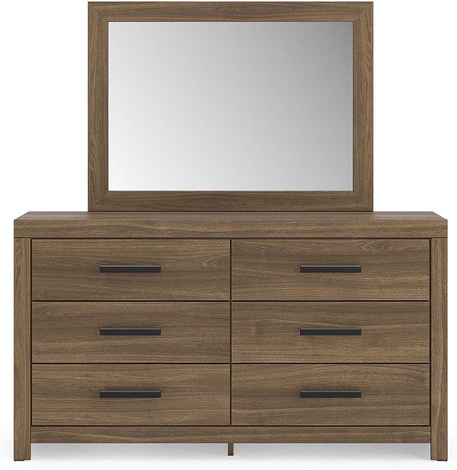 imageSignature Design by Ashley Jonnifer Dresser with Mirror TwoTone Engineered Wood Storage Furniture with 6 Drawers for Bedroom Rustic Gray and Matte BlackWarm Brown
