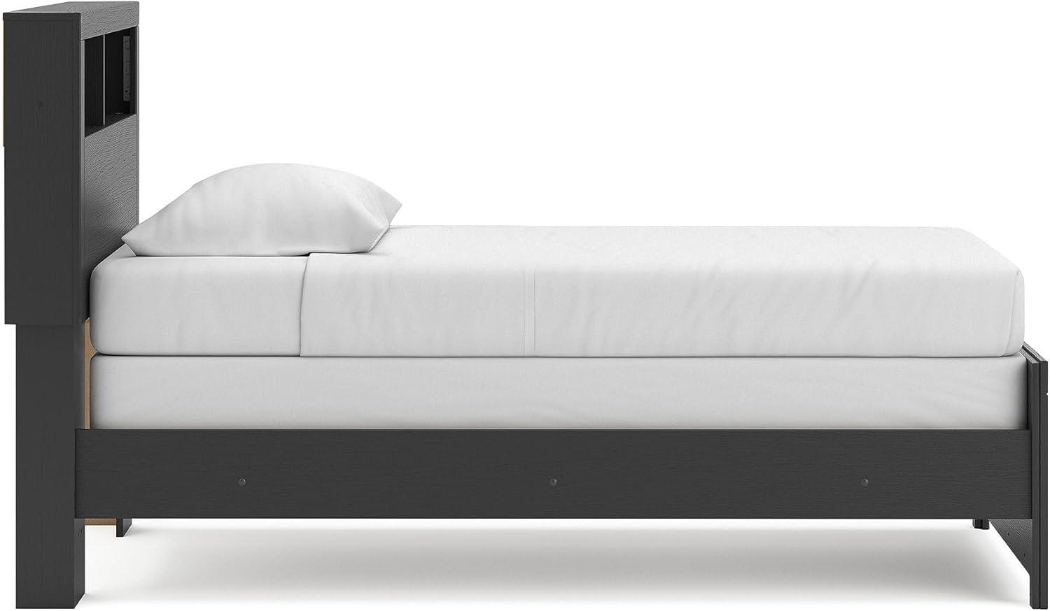 imageSignature Design by Ashley Jonnifer Twin Bed Frame with Bookcase Headboard Storage Cubbies Engineered Wood TwoTone Finish for Kids Bedroom Furniture