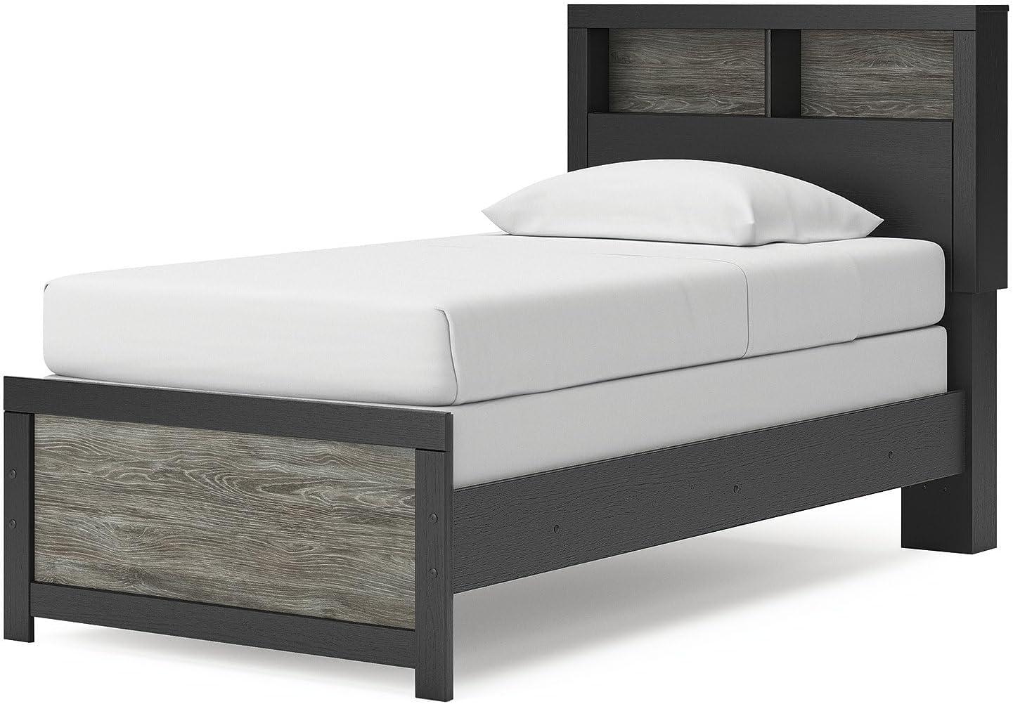 imageSignature Design by Ashley Jonnifer Twin Bed Frame with Bookcase Headboard Storage Cubbies Engineered Wood TwoTone Finish for Kids Bedroom Furniture