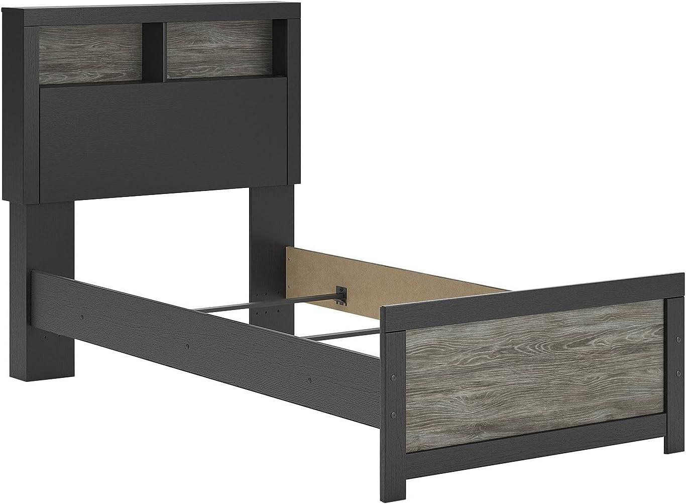 imageSignature Design by Ashley Jonnifer Twin Bed Frame with Bookcase Headboard Storage Cubbies Engineered Wood TwoTone Finish for Kids Bedroom Furniture