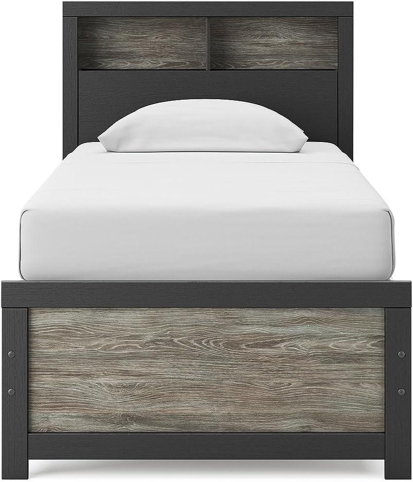 imageSignature Design by Ashley Jonnifer Twin Bed Frame with Bookcase Headboard Storage Cubbies Engineered Wood TwoTone Finish for Kids Bedroom Furniture