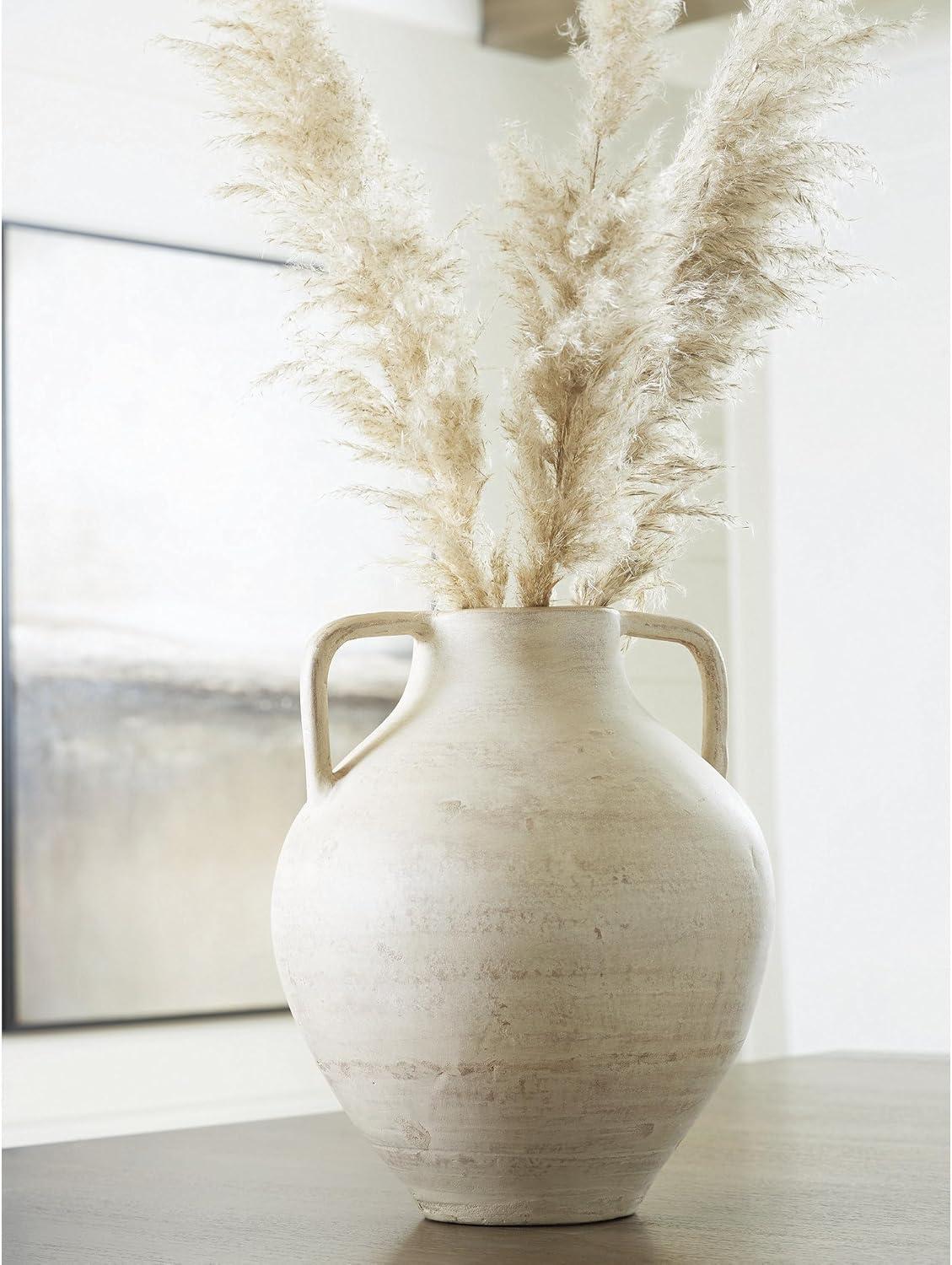 imageSignature Design by Ashley Justy Vase Terra Cotta Decor with Antiqued Beige Finish for Faux or Dried Arrangements Sculptural Accent for Tables or Shelves 17 H