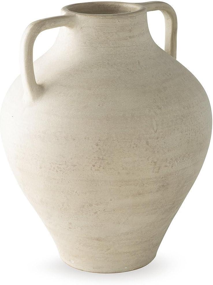 imageSignature Design by Ashley Justy Vase Terra Cotta Decor with Antiqued Beige Finish for Faux or Dried Arrangements Sculptural Accent for Tables or Shelves 17 H