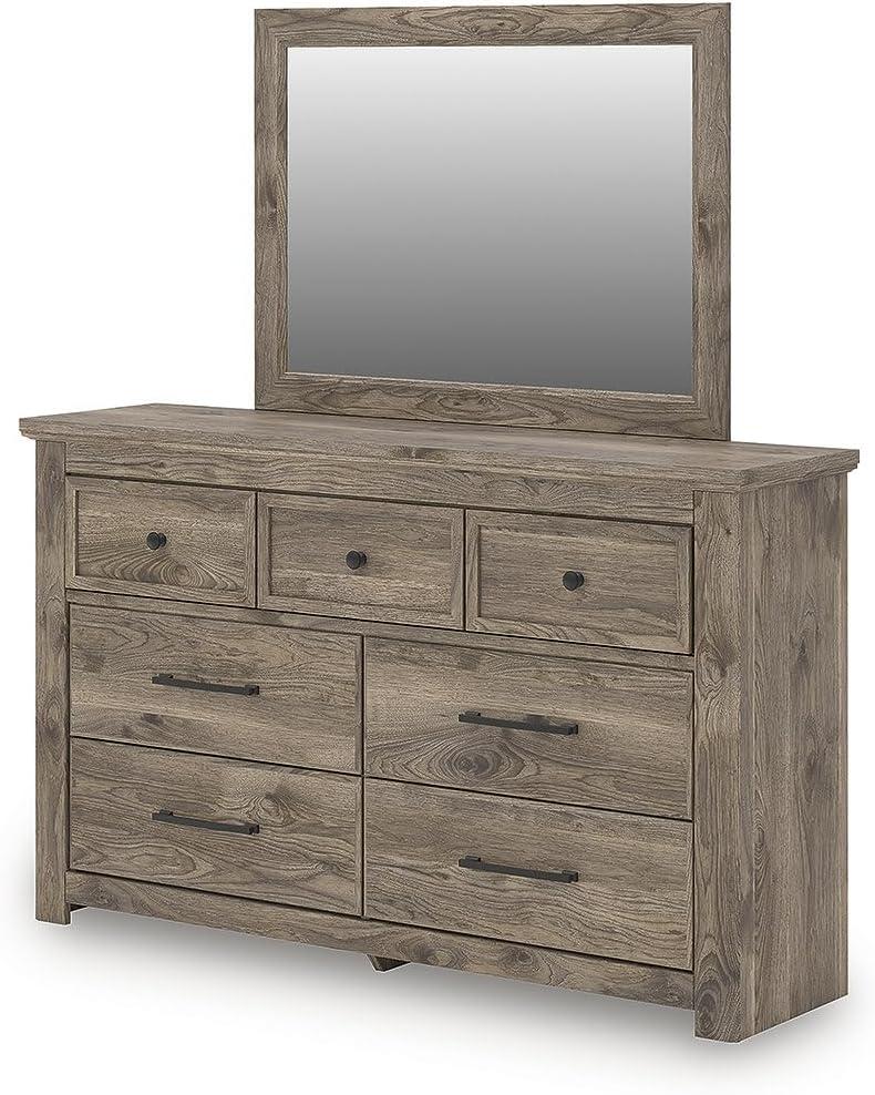 imageSignature Design by Ashley Keithland Dresser and Mirror Set Horizontal Chest with 7 Drawers HickoryLook Finish Traditional Storage Furniture for Bedroom