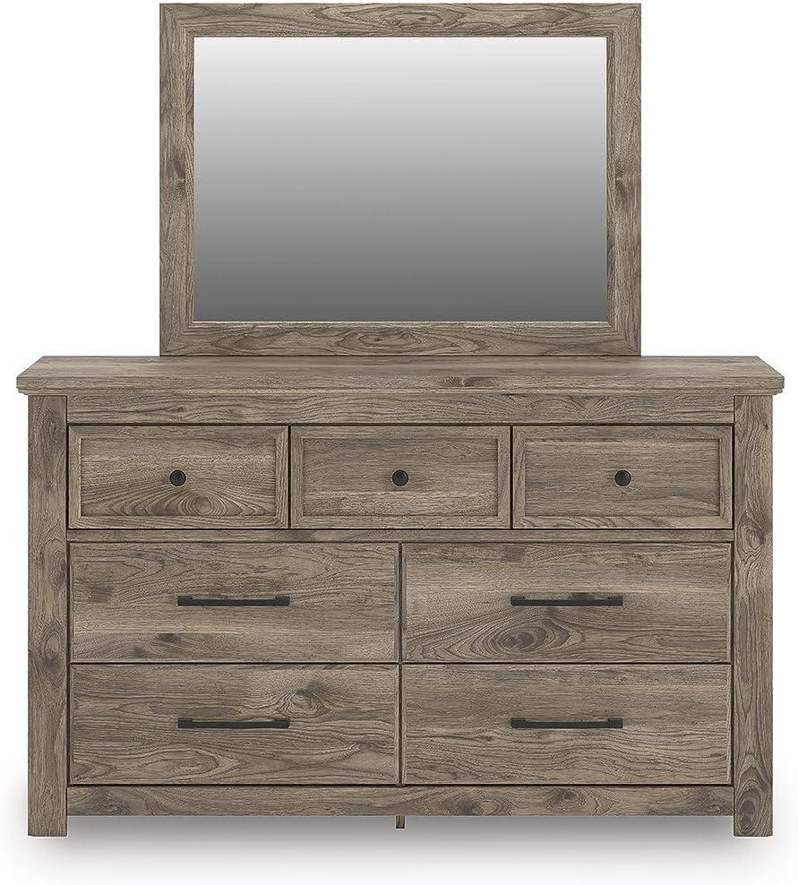 imageSignature Design by Ashley Keithland Dresser and Mirror Set Horizontal Chest with 7 Drawers HickoryLook Finish Traditional Storage Furniture for Bedroom