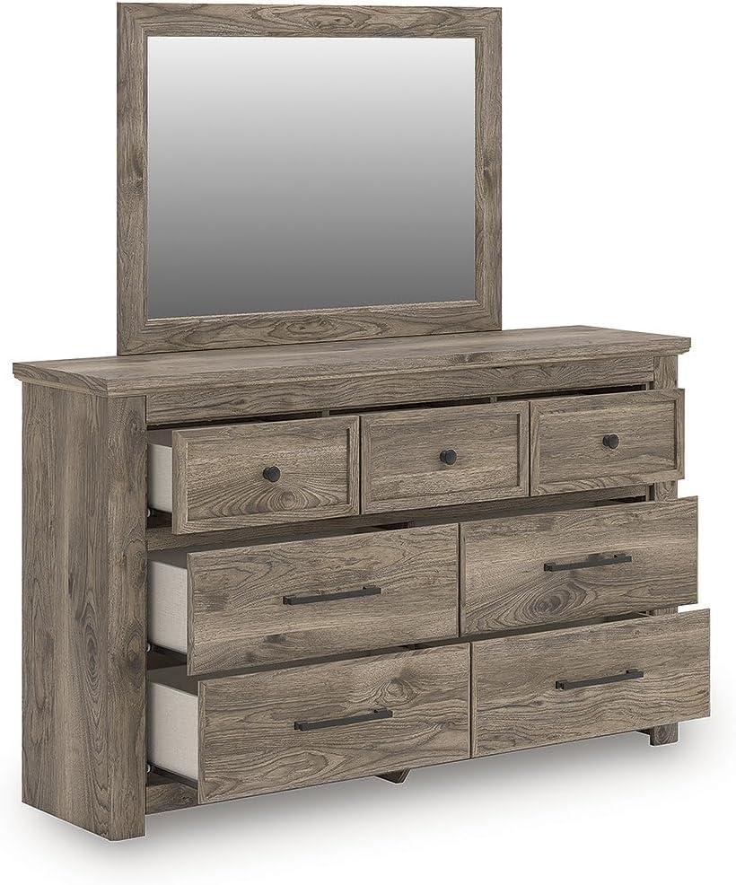imageSignature Design by Ashley Keithland Dresser and Mirror Set Horizontal Chest with 7 Drawers HickoryLook Finish Traditional Storage Furniture for Bedroom