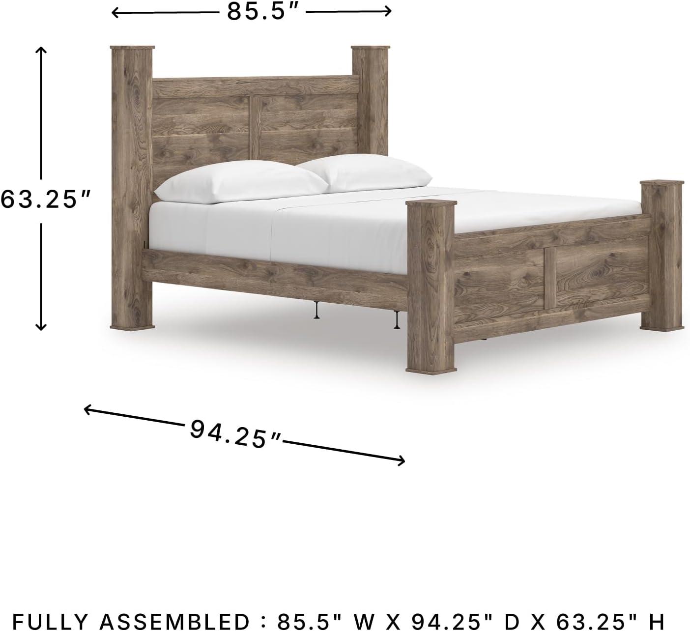 imageSignature Design by Ashley Keithland King Size Bed Frame with Poster Headboard Traditional Bedframe in Wood with Hickory Grain Look Bedroom Furniture Deep Brown