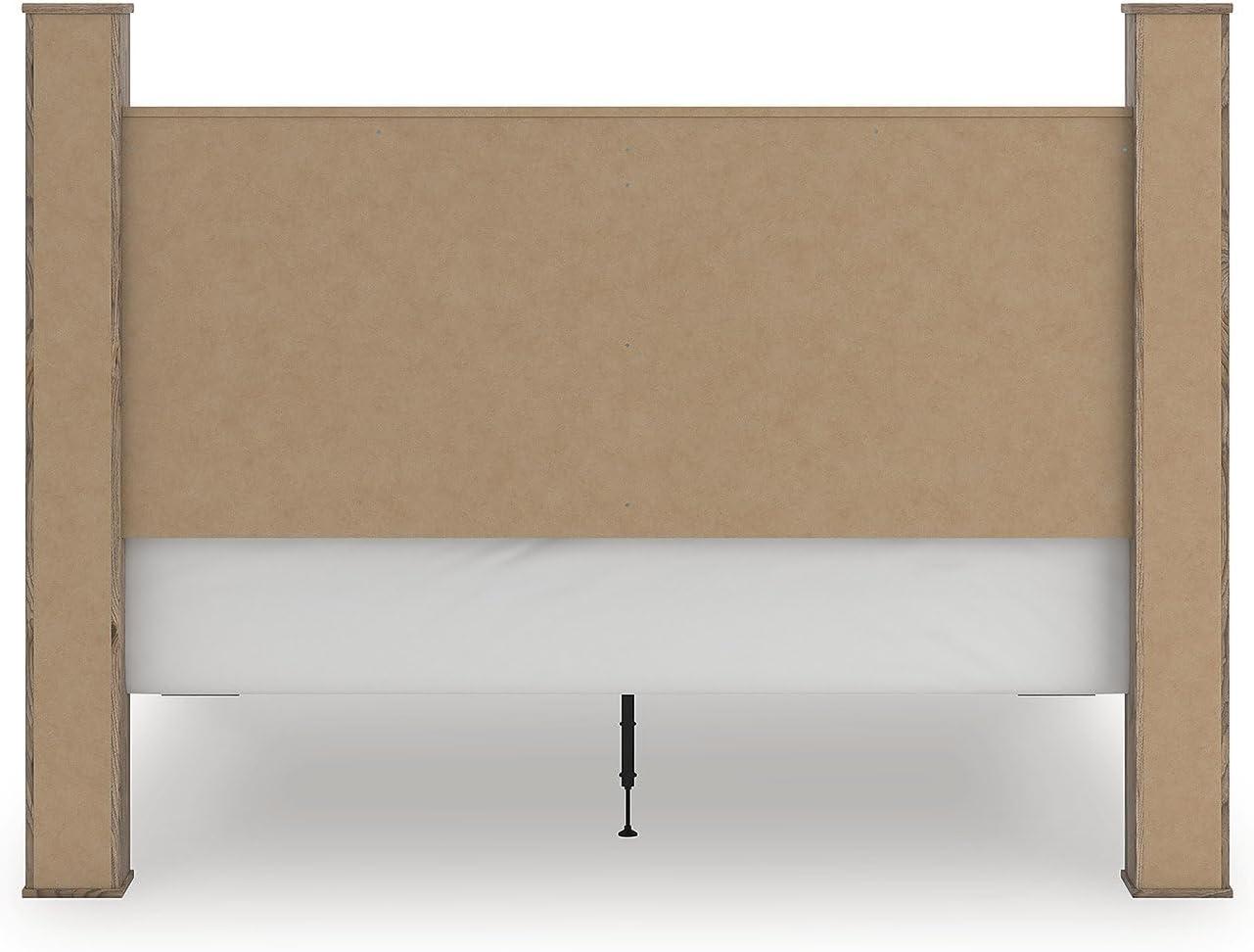 imageSignature Design by Ashley Keithland King Size Bed Frame with Poster Headboard Traditional Bedframe in Wood with Hickory Grain Look Bedroom Furniture Deep Brown