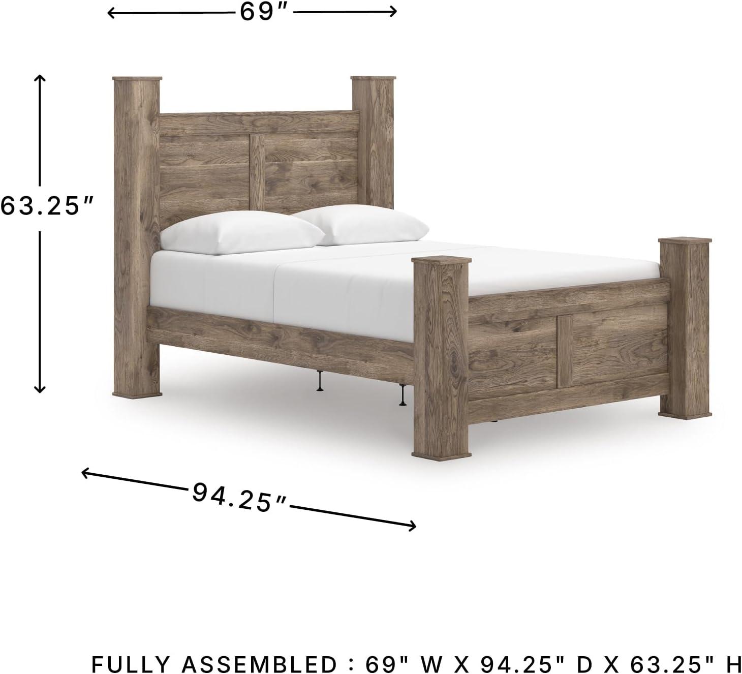 imageSignature Design by Ashley Keithland Queen Size Bed Frame with Poster Headboard Traditional Bedframe in Wood with Hickory Grain Look Bedroom Furniture Deep Brown