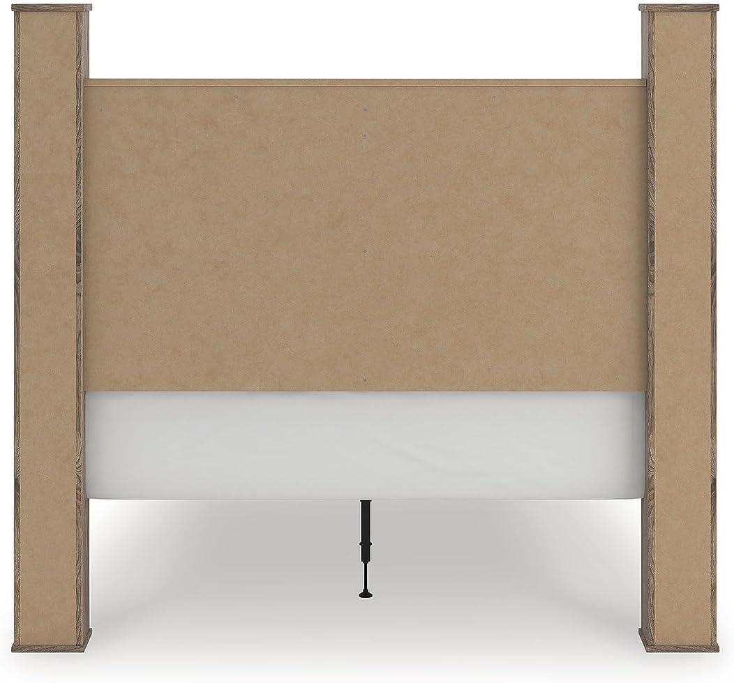 imageSignature Design by Ashley Keithland Queen Size Bed Frame with Poster Headboard Traditional Bedframe in Wood with Hickory Grain Look Bedroom Furniture Deep Brown