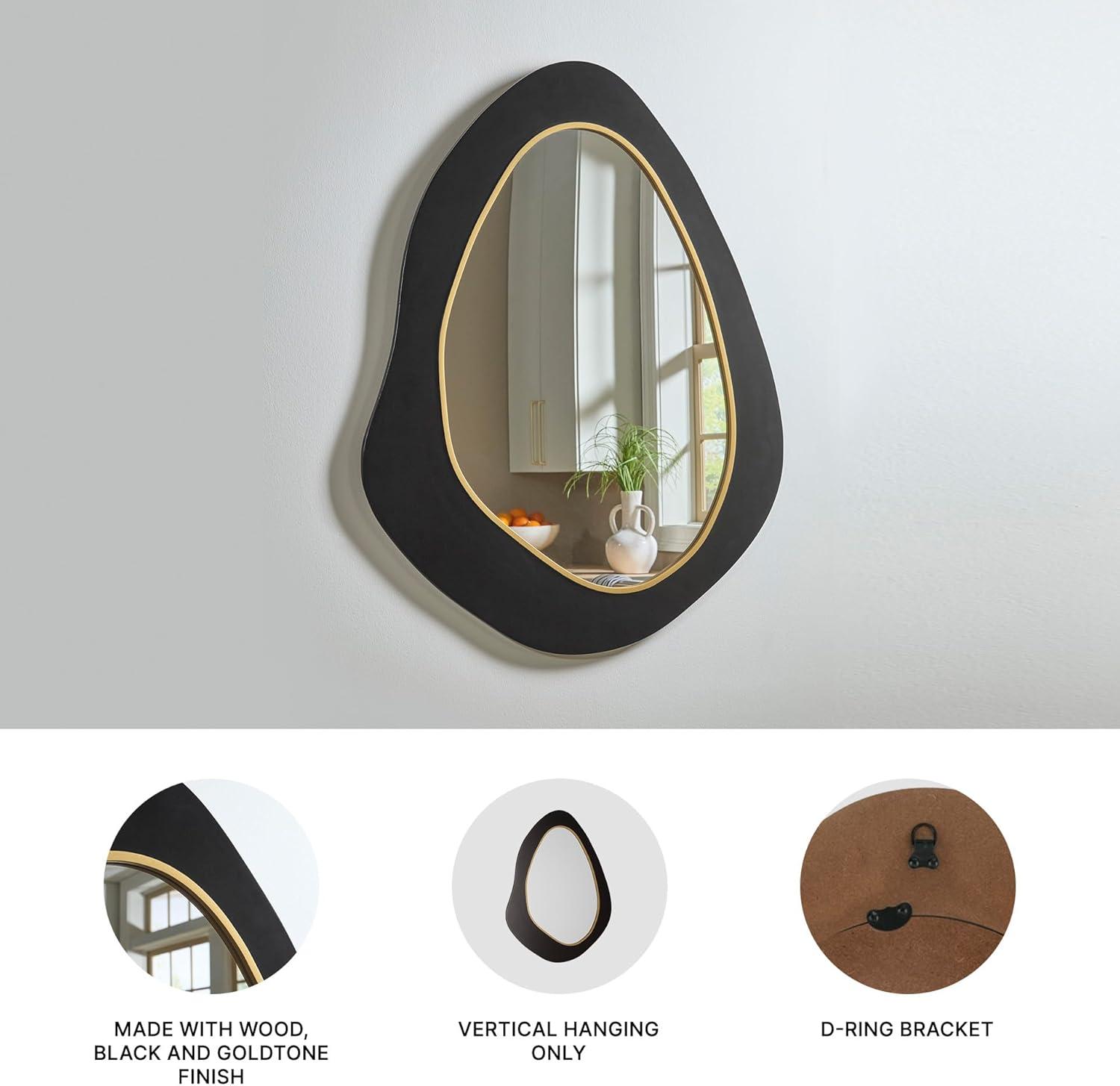 imageSignature Design by Ashley Kierlock Decorative Wall Mirror Organic Shape and Wooden Frame with Black and Goldtone Finish Vertical Hanging Accent for Entryway or Bedroom 32 W x 40 H