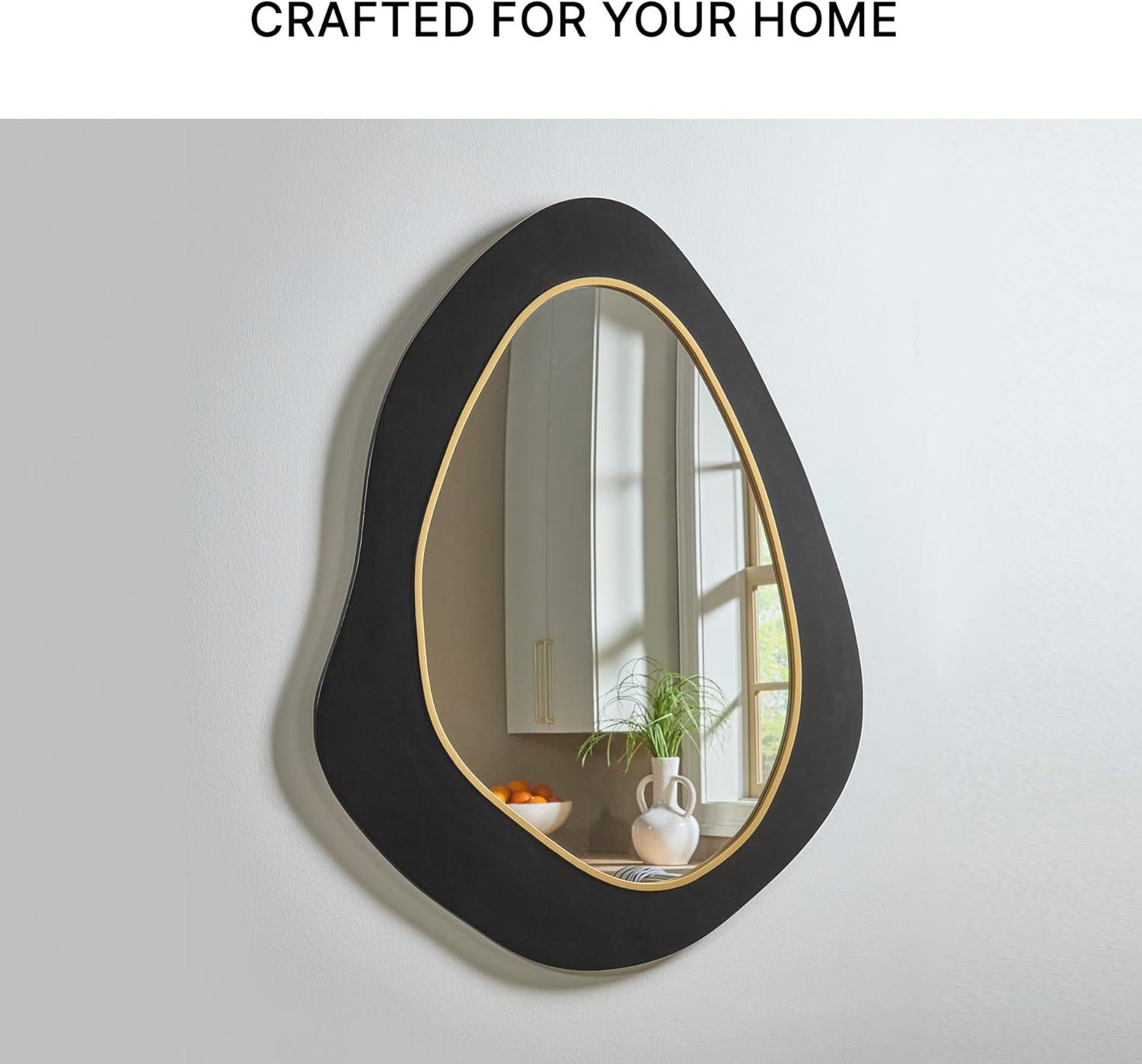imageSignature Design by Ashley Kierlock Decorative Wall Mirror Organic Shape and Wooden Frame with Black and Goldtone Finish Vertical Hanging Accent for Entryway or Bedroom 32 W x 40 H