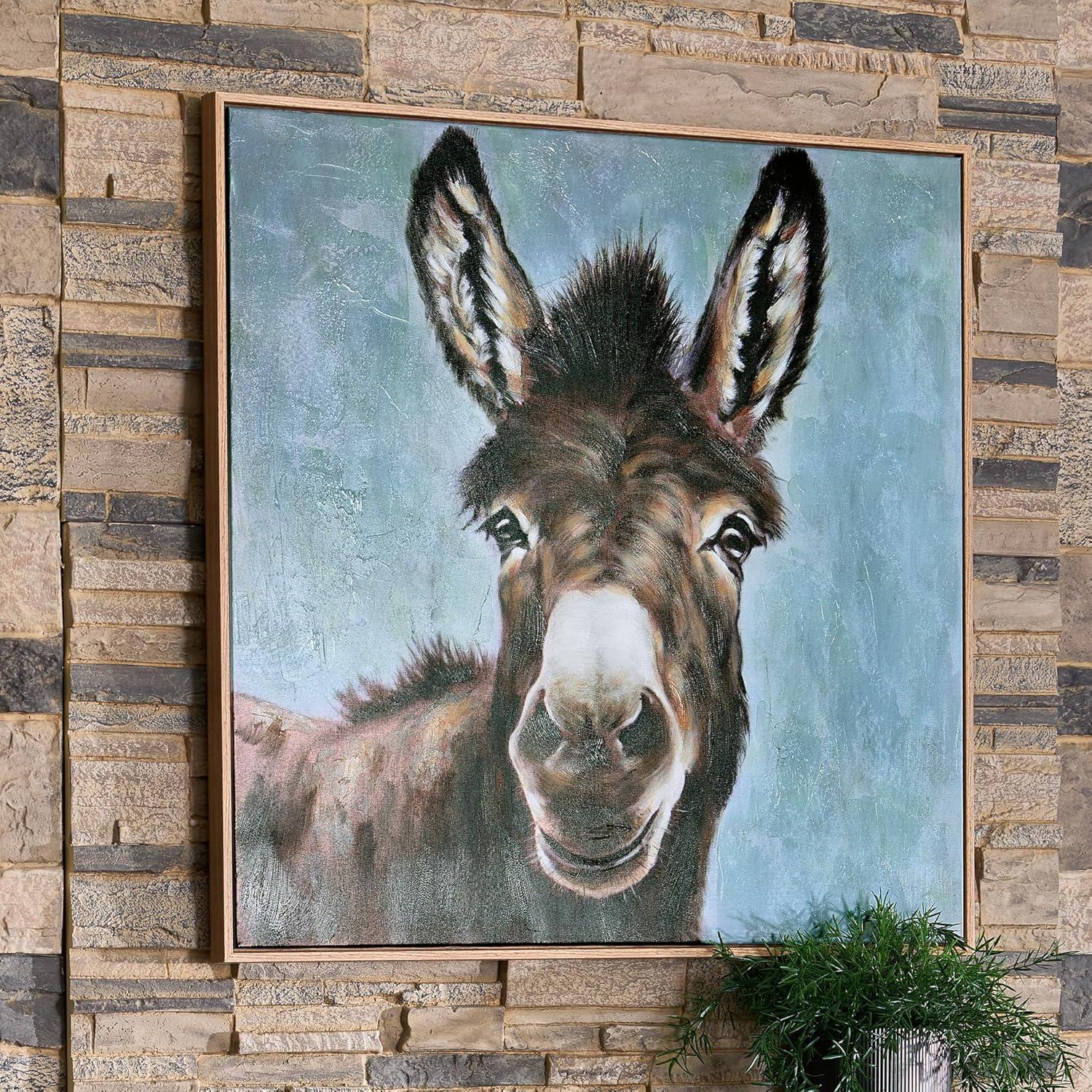 imageSignature Design by Ashley Landerton Farmhouse Hand Painted Donkey Wall Art 32 32 Inches Dark Brown amp Blue