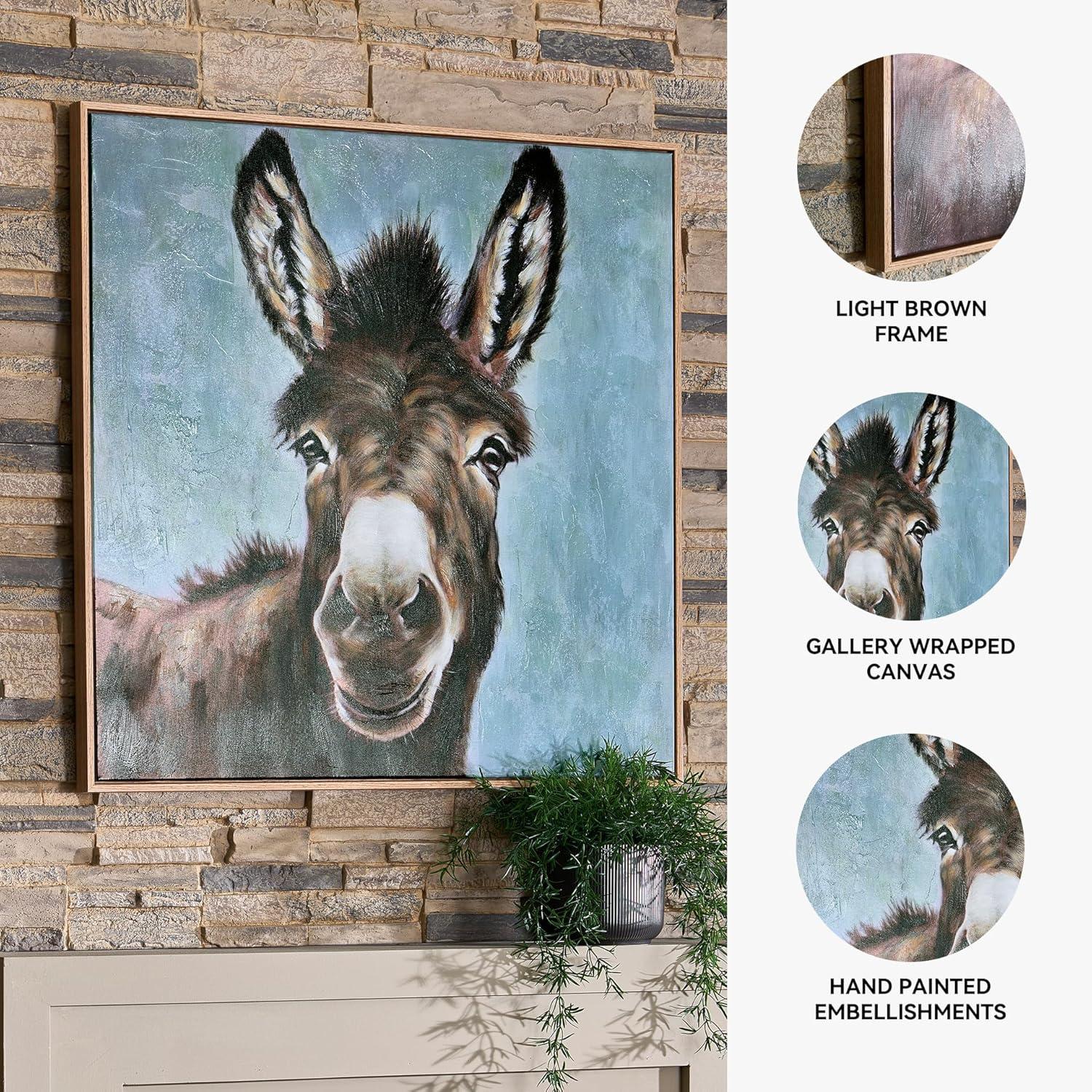 imageSignature Design by Ashley Landerton Farmhouse Hand Painted Donkey Wall Art 32 32 Inches Dark Brown amp Blue