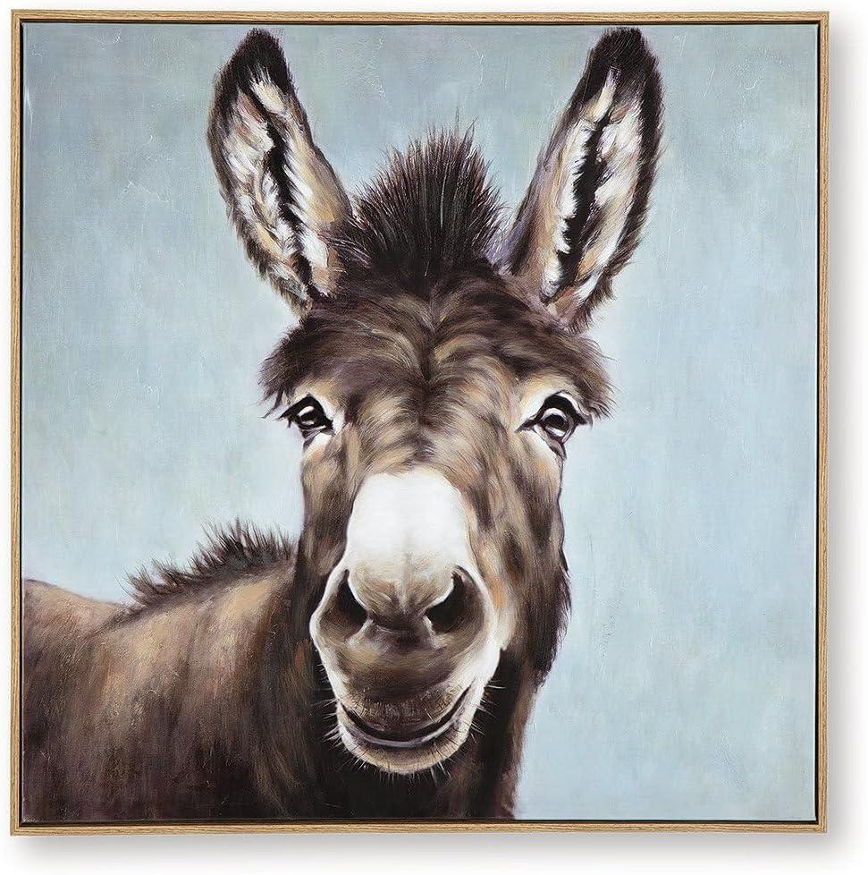 imageSignature Design by Ashley Landerton Farmhouse Hand Painted Donkey Wall Art 32 32 Inches Dark Brown amp Blue