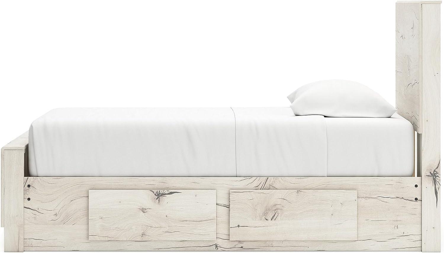 imageSignature Design by Ashley Lawroy King Platform Bed Frame with Four Storage Drawers Panel Headboard and Footboard Reclaimed Oak Look Farmhouse Bedroom Furniture Rustic WhiteTwin