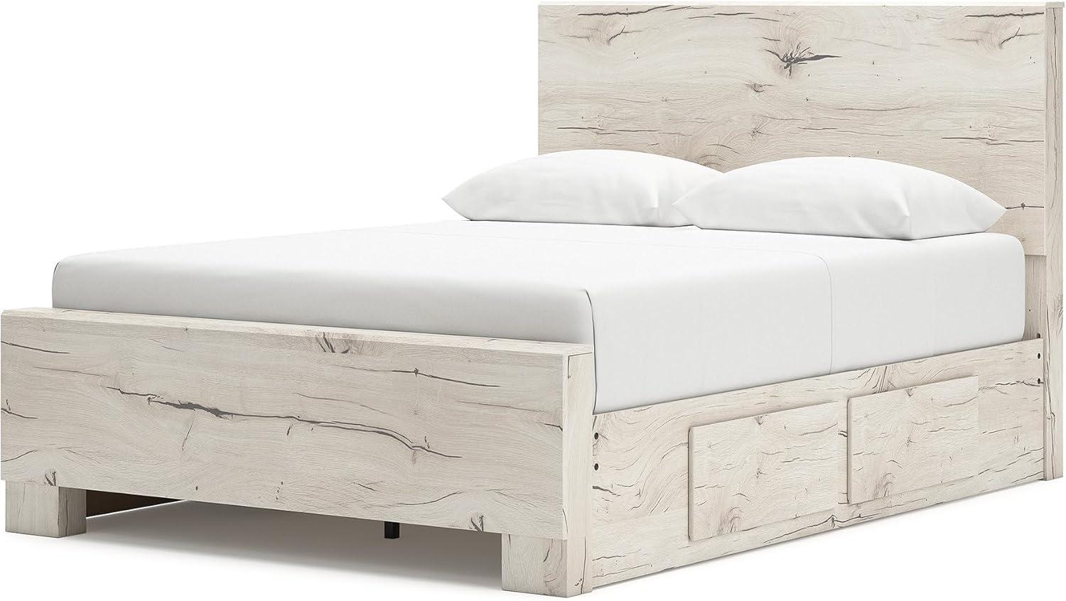 imageSignature Design by Ashley Lawroy King Platform Bed Frame with Four Storage Drawers Panel Headboard and Footboard Reclaimed Oak Look Farmhouse Bedroom Furniture Rustic WhiteFull