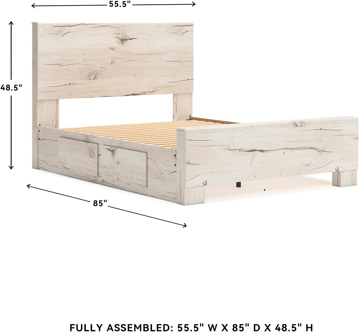imageSignature Design by Ashley Lawroy King Platform Bed Frame with Four Storage Drawers Panel Headboard and Footboard Reclaimed Oak Look Farmhouse Bedroom Furniture Rustic WhiteFull