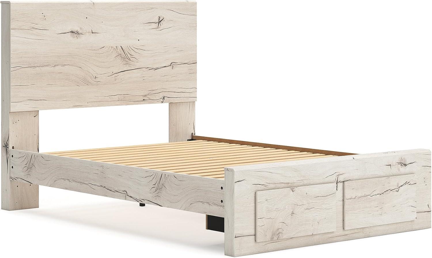 imageSignature Design by Ashley Lawroy King Platform Bed Frame with Four Storage Drawers Panel Headboard and Footboard Reclaimed Oak Look Farmhouse Bedroom Furniture Rustic WhiteFull