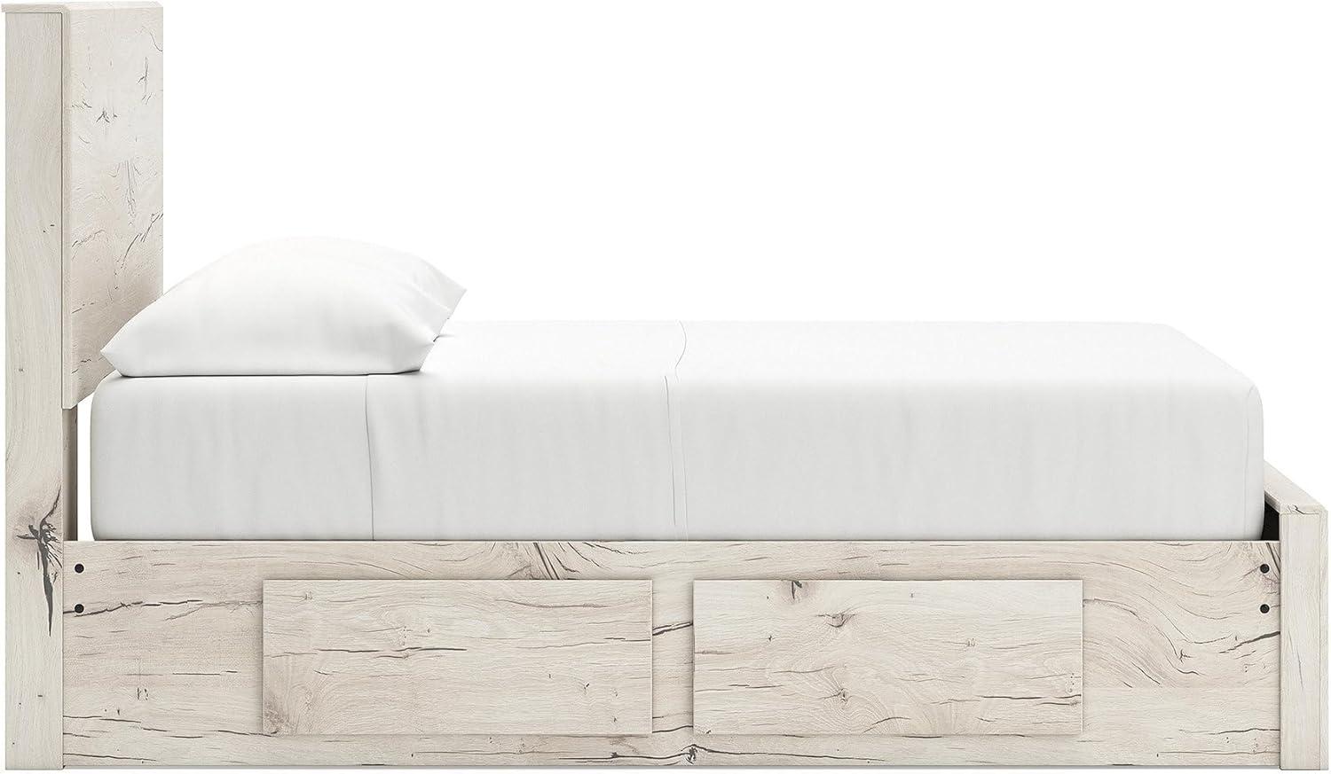 imageSignature Design by Ashley Lawroy King Platform Bed Frame with Four Storage Drawers Panel Headboard and Footboard Reclaimed Oak Look Farmhouse Bedroom Furniture Rustic WhiteFull