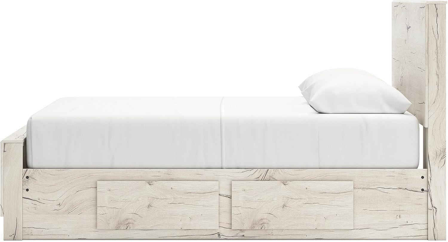 imageSignature Design by Ashley Lawroy King Platform Bed Frame with Four Storage Drawers Panel Headboard and Footboard Reclaimed Oak Look Farmhouse Bedroom Furniture Rustic WhiteFull