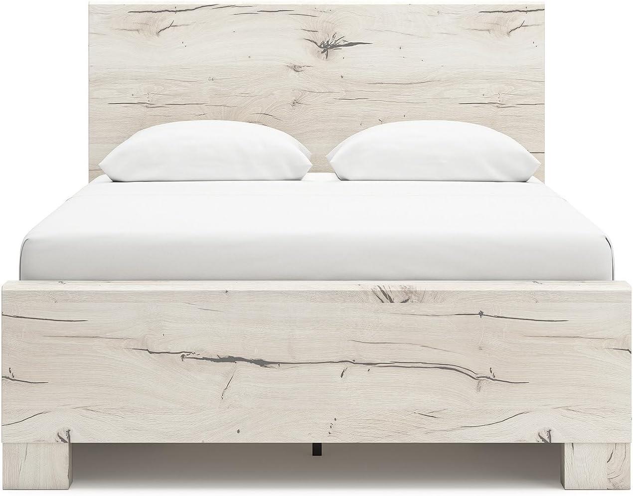 imageSignature Design by Ashley Lawroy King Platform Bed Frame with Four Storage Drawers Panel Headboard and Footboard Reclaimed Oak Look Farmhouse Bedroom Furniture Rustic WhiteFull